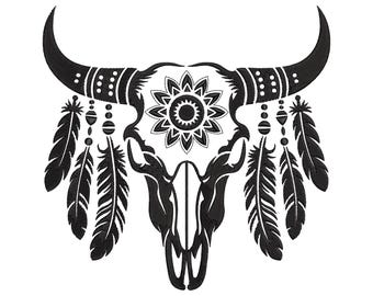 Boho Longhorn Skull Embroidery Design, Western Bull Floral Skull Machine Embroidery File, Instant Download