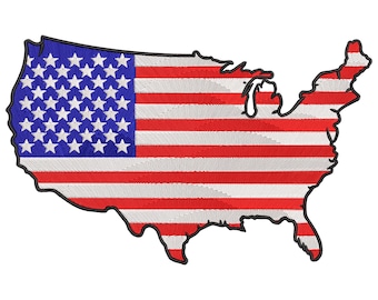 USA Karte Flagge Stickmuster, Amerikanische Flagge Maschinenstickdatei, 4. Juli Amerikanischer Unabhängigkeitstag Vaterländische Flagge Stickdatei