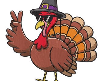 Pilgrim Hat Turkey Embroidery Design, Thanksgiving Machine Embroidery Digital File, Instant Download