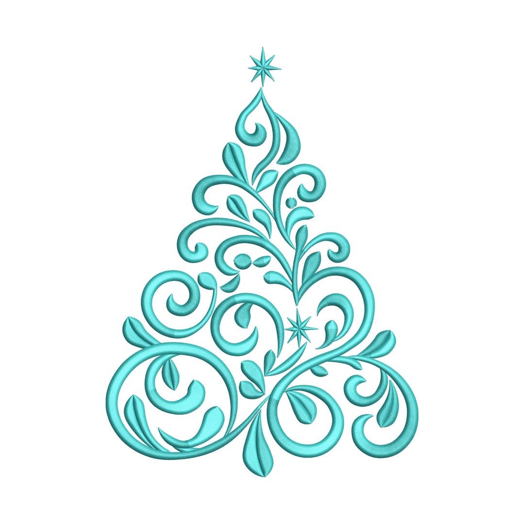 Modern Filigree Christmas Tree Embroidery Design, Swirly Holiday ...