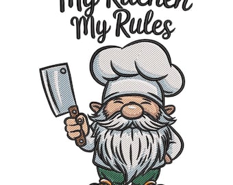 Chef-kok kabouterborduurontwerp, kaboutermachineborduurwerk, theedoekborduurbestand, machineborduurontwerp-CnD, DsT, ExP, HuS, jEF, PES