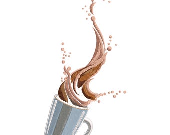 Kaffeetasse mit Splash Stickmuster, Kaffee mit Herz Stickdatei, Kaffeeliebhaber Stickdatei, Kaffeetasse PES Stickdatei