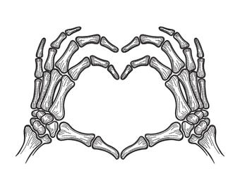 Skeleton Hands Heart Embroidery Design, Halloween Bone Machine Embroidery Digital File, Instant Download