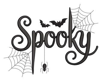 Diseño de bordado de Halloween espeluznante: araña, murciélagos y telaraña. Archivo digital para bordado a máquina. Descarga instantánea.