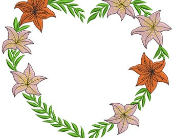Floral Heart Wreath Embroidery Design, Heart Frame Border Embroidery Design File, Valentine Embroidery File, Heart Machine Embroidery File