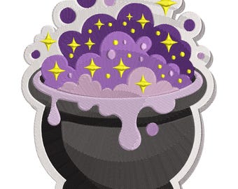 Halloween Witch Cauldron Embroidery Design, Spell Brewing Pot Machine Embroidery Digital File, Instant Download