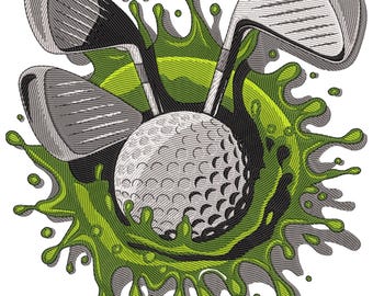 Diseño de bordado de pelota de golf con palos, diseño de bordado de golf, archivo de bordado de palos de golf, archivo de bordado de palos de golf, descarga instantánea
