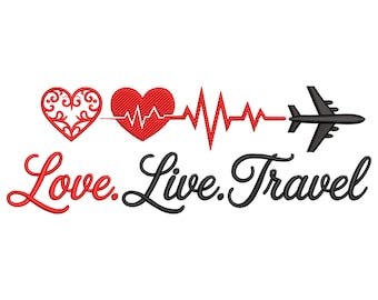 Love Live Travel Embroidery Design, Airplane Machine Embroidery File, Travel Embroidery File, Trendy Embroidery Design Pes, cnd, dgt, dst