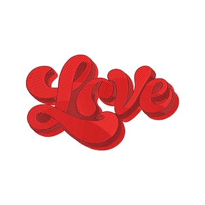 May include: Red "Love" text in a cursive, 3D-style font. The word is rendered with a textured, striped pattern, and the letters have a shadow effect. The background is plain white.