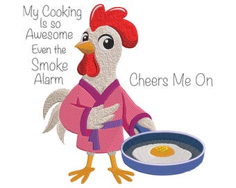 Chicken Cooking Embroidery Design, Kitchen Rooster Machine Embroidery File, My Cooking Is So Awesome Embroidery