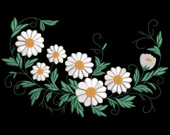 Diseño de bordado de guirnalda de margaritas, archivo de bordado de flores de margaritas, archivo de bordado de mini flores de margaritas, lindo bordado de flores de margaritas instantáneo