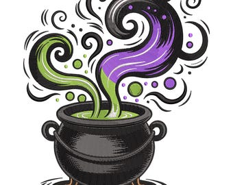 Bubbling Cauldron Embroidery Design, Magical Halloween Machine Embroidery File, Mini Large PES, Instant Download