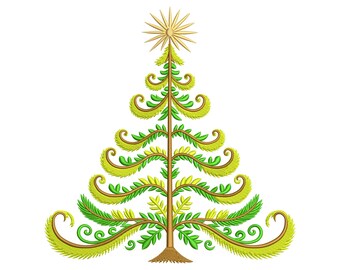 Elegant Christmas Tree Embroidery Design, Holiday Star Machine Embroidery File, Instant Download