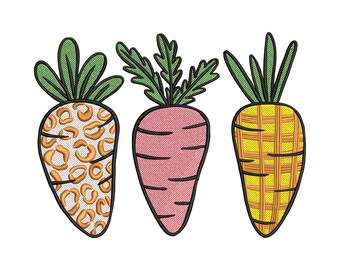 Carrot Trio Embroidery Design, Vegetable Machine Embroidery File, Kitchen Decor Embroidery Pattern, Instant Download