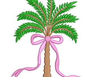 Palm Tree with Pink Bow Embroidery Design, Coquette Plam Tree Embroidery File, Summer Vacation Digital File, Machine Embroidery Design
