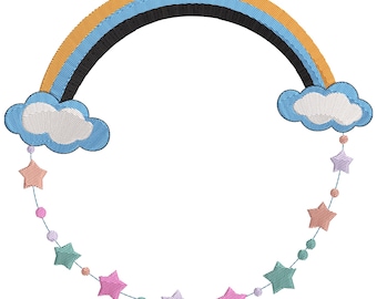 Rainbow Cloud Frame Embroidery Design, Happy Sun Star Machine Embroidery Digital File