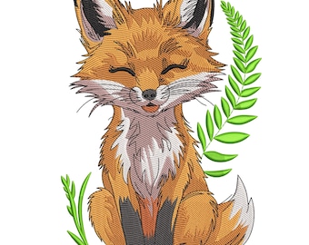 Smiling Fox Embroidery Design, Baby Boy Fox Embroidery Design, Animal Machine Embroidery File, Machine Embroidery Design, Pes, cnd, dgt, dst
