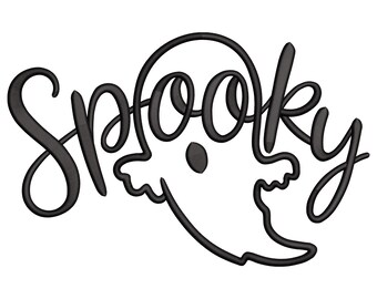 Spooky Ghost Word Art Halloween Embroidery Design, Typography Machine Embroidery Digital File, Instant Download