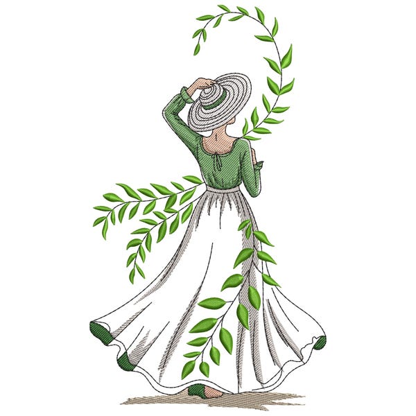 Elegant Lady in Leaves Embroidery Design, Lady In Flowers Embroidery File, Dancing Lady Embroidery File, Machine Embroidery Design