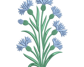 Blue Cornflower Embroidery Design, Wildflower Machine Embroidery File, Instant Download