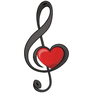 Treble Clef Heart Embroidery Design, Musical Symbol Machine Embroidery File, Clef Embroidery Design-CnD, DsT, ExP, HuS, jEF, PES, VP3, XXX
