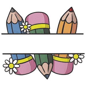 Back-to-School Pencil Frame Embroidery Design, School Apple Embroidery File, Teach Love Machine Embroidery File Pes, cnd, dgt, dst, emb
