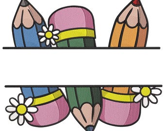Back-to-School Pencil Frame Embroidery Design, School Apple Embroidery File, Teach Love Machine Embroidery File Pes, cnd, dgt, dst, emb
