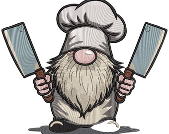 Chef-kok kabouterborduurontwerp, Little Chef-machineborduurbestand, kabouterborduurontwerp, theedoek-borduurbestand-CnD, DsT, ExP, HuS, PES