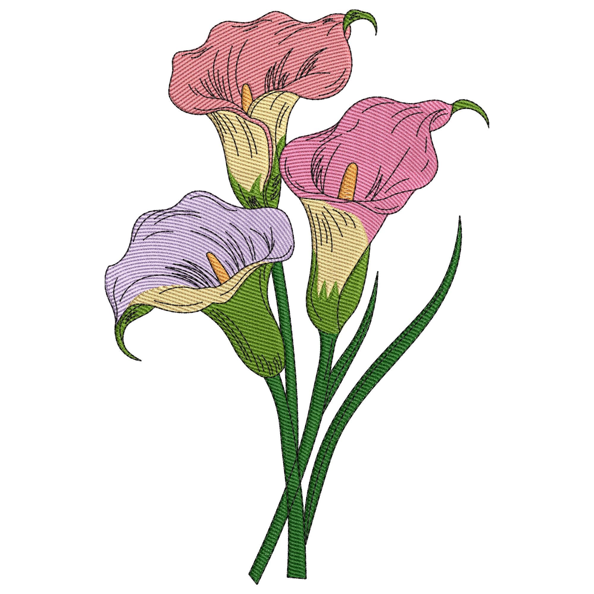 Calla Lily Trio Embroidery Design,  Calla Lily Machine Embroidery File, Beautiful Flower Machine Embroidery File, Instant Download