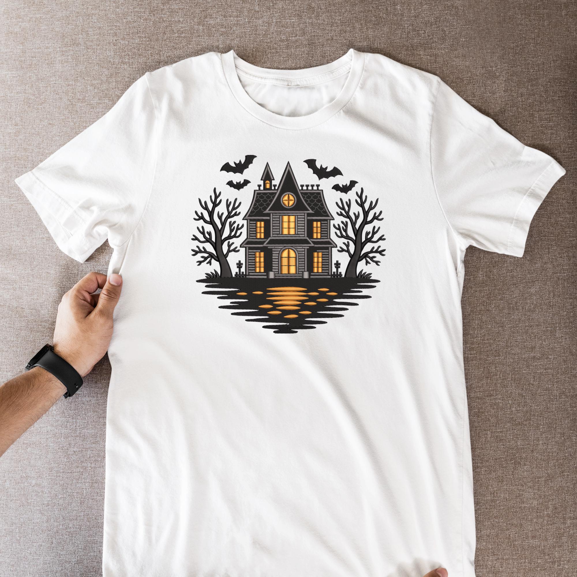 Haunted House Embroidery Design: Halloween Scary Night, Ghost, Boo ...