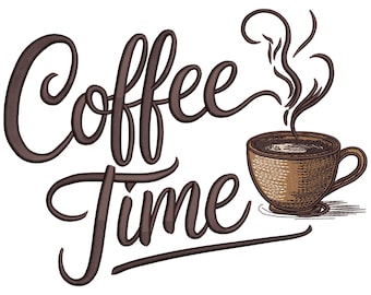 Koffietijd borduurontwerp, koffiecitaten machineborduurbestand, cafeïneliefhebbers borduurontwerp - CnD, DsT, ExP, HuS, jEF, PES, VP3