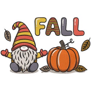 Fall Gnome with Pumpkin Embroidery Design, Autumn Gnome Embroidery File, Machine Embroidery Design, Pumpkin machine embroidery, Instant file