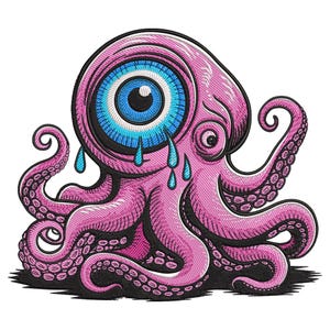Crying Cyclops Octopus Embroidery Design, Octopus Machine Embroidery Design, Sea Creatures Embroidery File, Octopus Embroidery Files