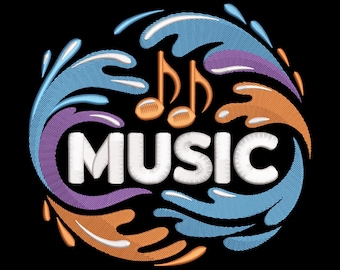 Music Splash Embroidery Design, Colorful Music Notes Machine Embroidery File, Instant Download