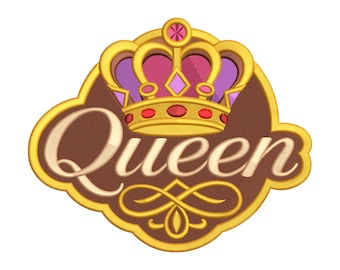 Queen Crown Badge Embroidery Design, Royal Queen Machine Embroidery File, Instant Download