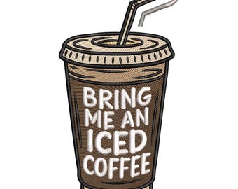 Diseño de bordado "Amante del café helado", archivo digital para bordar a máquina, descarga instantánea