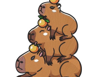 Capybaras with Oranges Embroidery Design, Funny Capybara Embroidery File, Animal Embroidery Machine File, Machine Embroidery Design PES, EMB