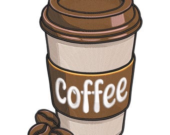 Coffee Cup Embroidery Design, Hot Drink Machine Embroidery Small and Large File, Instant Download