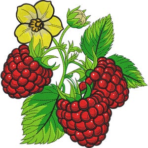Raspberry Berries and Blossom Embroidery Design, MINI Berry Embroidery File, Strawberry Embroidery File, Machine Embroidery Design