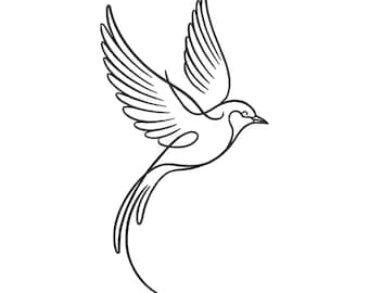 Flying Bird Line Art Embroidery Design, Minimalist Bird Machine Embroidery File, Instant Download
