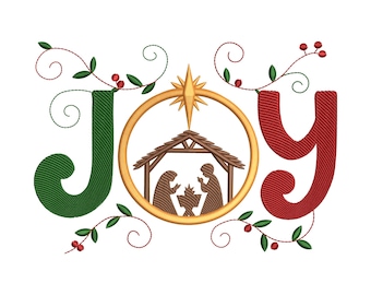 Joy Krippe Szene Stickdatei, religiöse Weihnachten Stickdatei, Instant Download