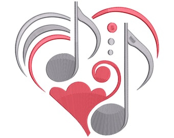 Music Heart Notes Embroidery Design, Musical Love Machine Embroidery File, Instant Download