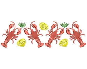 Lobster Border Embroidery Design, Nautical Lobster Machine Embroidery File, Summer Embroidery Design, Crawfish Embroidery File