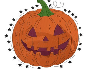 Smiling Jack-O’-Lantern Pumpkin Embroidery Design, Spooky Face Halloween Machine Embroidery File