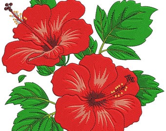 Projekt haftu kwiatu hibiskusa, projekt haftu maszynowego, plik haftu maszynowego na lato, haft kwiatów czerwonego hibiskusa