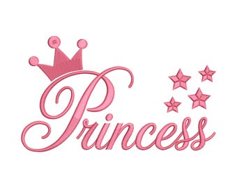 Princess Crown Embroidery Design, Princess Lettering Machine Embroidery File, Instant Download