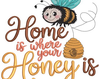 Cute Bee & Hive Embroidery Design, Bee Machine Embroidery File, Summer Bee Machine Embroidery Design, Machine Embroidery File