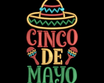 Sombrero & Maracas Cinco de Mayo Embroidery Design, Mexican Festival Machine Embroidery File