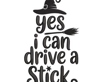 Funny Witch Broom Embroidery Design: Halloween Black Hat Machine Embroidery (Digital File)