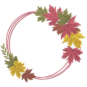 Autumn Leaf Wreath Embroidery Design: Leaves Circle Frame Machine Embroidery File (Instant Download)